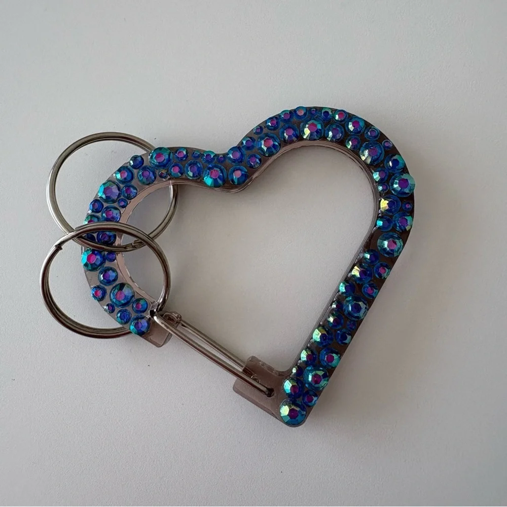Blue Rhinestone Acrylic Clear Heart Keychain